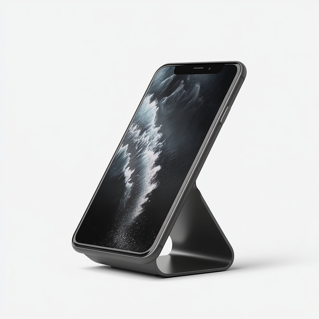 Docki Phone Stand - High-Density Carbon Steel - Professional Grade Foldable Desktop Holder - Adjustable Dual-Axis Support - Matte Charcoal Grey