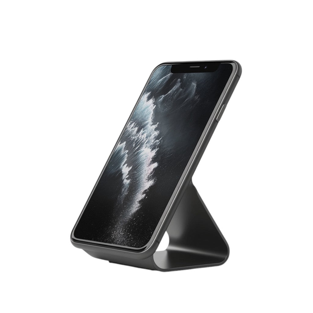 Docki Phone Stand - High-Density Carbon Steel - Professional Grade Foldable Desktop Holder - Adjustable Dual-Axis Support - Matte Charcoal Grey
